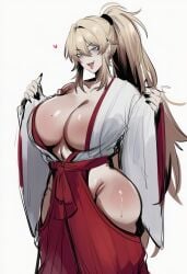 ai_generated ass big_ass big_breasts blonde_female blonde_hair blue_eyes breasts hakama haori japanese_clothes ksyra ksyraarts long_hair solo solo_female solo_focus