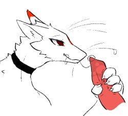 ambiguous_gender bodily_fluids choker claws disembodied_penis dragon dripping duo fur furred_dragon furred_scalie gagaga_ram genital_fluids genitals gripping_penis handjob humanoid_genitalia humanoid_penis jewelry lidded_eyes male markings mythological_creature mythological_scalie mythology necklace paws penile penis precum precum_drip precum_from_mouth precum_on_whiskers red_eyes red_markings scalie sex wet wet_penis whiskers white_body white_fur