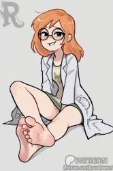 1girls barefoot chibi_style extended_legs feet feet_fetish feet_focus feet_together feet_up female foot_fetish foot_focus foot_play footjob_tease ginger ginger_female ginger_hair glasses glasses_on_face hand_drawn high_quality high_resolution highres labcoat looking_at_viewer nerd nerdy nerdy_female oc original_art original_artwork original_character rogueserpent science scientist sitting_down smile smile_at_viewer smiling sole_female soles soles_female soles_fetish solo solo_female solo_focus toe_curl toe_scrunch toes toes_curled toes_scrunch toes_spread