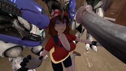 3d big_breasts big_penis blue_eyes brown_hair crossover curvy domination elite_(halo) female gigantic_penis halo_(series) imminent_oral interspecies laarian male may_(pokemon) oral penis pokemon rape sangheili