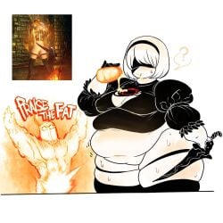 ass bbw belly belly_overhang big_ass big_belly breasts cleavage curvaceous curvy dark_souls debyjull female female_focus fromsoftware goth human love_handles male muffin_top nier:_automata nonude overweight overweight_female perky_breasts pouring_on_breasts pouring_on_self solaire_of_astora square_enix thick_thighs tight_clothing voluptuous wide_hips yorha_2b