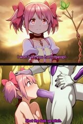 ai_generated crossover defeated defeated_heroine dragon_ball forced forced_oral frieza instant_loss_2koma madoka_kaname magical_girl mahou_shoujo_madoka_magica meme reupload text