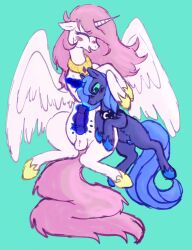 alicorn animal_genitalia animal_penis balls belly_nipples blue_body closed_eyes duo equid equine equine_genitalia equine_penis female feral friendship_is_magic full-length_portrait genitals gynomorph gynomorph/female hair hasbro hi_res horn incest_(lore) intersex intersex/female magic mammal my_little_pony mythological_creature mythological_equine mythology open_mouth open_smile penis pink_hair portrait princess_celestia_(mlp) princess_luna_(mlp) sibling_(lore) simple_background sister_(lore) sisters_(lore) smile teal_background vulva wings wispyvixen