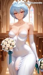 1futa 2026 ai_assisted ai_generated anime artist_name blue_hair bouquet breasts bulge bust dress erection explicit flower futanari gloves hi_res high_quality high_resolution highres holding_bouquet neon_genesis_evangelion patreon patreon_username penis rebuild_of_evangelion red_eyes rei_ayanami rose short_hair solo stable_diffusion testicles tsukoneko valentine's_day valentines_day watermark white_flower white_gloves white_rose