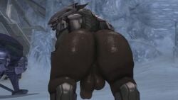 1boy 3d amiafurryoraminotidkk animated ass ass_jiggle balls big_ass big_butt bottomless bottomless_male bouncing_ass butt elite elite_(halo) halo_(series) looking_at_viewer male male_only penis sangheili solo solo_focus sweat twerking wobbling_ass