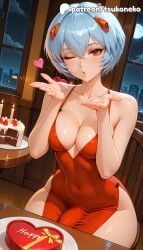 1futa 2026 ai_assisted ai_generated anime artist_name blue_hair breasts bust cityscape cloud covered_navel dress explicit futanari gift gift_box hi_res high_quality high_resolution highres indoors moonlight neon_genesis_evangelion night night_sky one_eye_closed patreon patreon_username penis rebuild_of_evangelion rei_ayanami sky solo stable_diffusion tsukoneko valentine's_day valentines_day watermark window