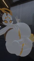 back_view backsack big_ass bottom_heavy bottom_heavy_femboy bottomless bubble_butt bussy donut_anus feline_humanoid femboy gflemon47_vr halo hand_on_ass on_side peace_sign posing presenting presenting_anus presenting_ass presenting_hindquarters self_upload submissive_pose tagme vrchat vrchat_avatar white_body