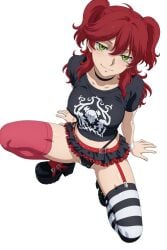 1girls ai_generated big_breasts black_panties breasts chocker collar female female_only freckles freckles_on_face ginger ginger_female ginger_hair gundam_00 nena_trinity nipples_bulge panties punk_girl red-haired_female red_hair red_hair_female redhead redhead_female redheaded_female short_skirt sole_female t-shirt tagme twintails twintails_(hairstyle) yellow-eyed_female yellow_eyes yellow_eyes_female