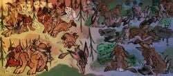 2023 bodily_fluids comic cum day detailed_background dialogue english_text felid feline female feral feral_on_feral ffm genital_fluids group hi_res lagomorph leporid lynx male mammal moan night rabbit sex text tribadism vaginal_penetration wispyvixen