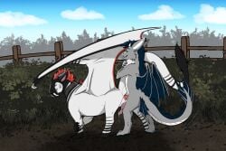 anal anal_sex animal_genitalia animal_penis anthro anthro_on_feral anthro_penetrating anthro_penetrating_feral anus bodily_fluids digital_media_(artwork) dragon duo erection fangs feet feral feral_penetrated from_behind_position genital_fluids genital_slit genitals hi_res holding_tail horn intraspecies intraspecies_bestiality leaking_precum looking_back male male/male male_penetrated male_penetrating male_penetrating_male membrane_(anatomy) membranous_wings mythological_creature mythological_scalie mythology nude outside outside_sex paws penetration penile penile_penetration penis plant precum precum_string scalie sex slit_penis smile standing standing_sex tail teeth toes wings zafara_(artist) zoophilia