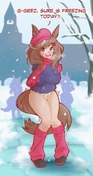 carrot_panties childish_panties horse_girl matikane_tannhauser_(umamusume) no_pants panties print_panties rnp rnpdraws snowing umamusume