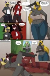 absurd_res ailurid anthro argument balls bed being_watched black_body black_fur blonde_hair bodily_fluids bottomwear breasts brother_(lore) brown_body brown_fur brown_hair cleavage clothed clothing comic crossed_arms curtains curvy_figure daughter_(lore) denim denim_bottomwear denim_clothing devon_(thatotherguythere) dialogue digital_media_(artwork) english_text feet female flyingtrace flynn_(flyingtrace) fur furniture genital_fluids genitals gesture grey_body grey_fur group hair hand_gesture hi_res inside jacket jeans kiss_on_lips kissing leg_glider_position long_hair looking_at_another lying male male/female mammal markings mature_female meme meme_clothing mole_(marking) mother_(lore) multicolored_body multicolored_fur naomi_rasputin navel nipples nude nude_anthro nude_female nude_male on_bed open_mouth outside pants parent_(lore) penetration penile penis pointing ponytail procyonid pubes raccoon raised_leg red_body red_fur red_panda sex shaded sibling_(lore) sickos_meme signature sister_(lore) speech_bubble tail tessa_rasputin text that_escalated_quickly the_onion thick_thighs tongue tongue_out topwear vaginal_penetration voluptuous vulva watching_from_afar white_body white_fur window