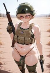 ai_generated army bulge camouflage femboy gun plump sustaco thong