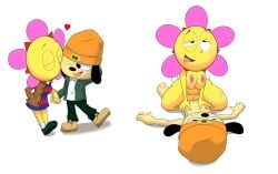 absurd_res anthro big_breasts bodily_fluids breasts canid canine canis canon_couple clothed clothing cum cum_inside domestic_dog duo female female_on_top flower fully_clothed genital_fluids genitals hi_res humanoid kissing_cheek male male/female mammal nude on_top parappa parappa_the_rapper penetration plant romantic romantic_couple scrabble007 sex sony_corporation sony_interactive_entertainment sunny_funny um_jammer_lammy vaginal_penetration vulva yellow_body