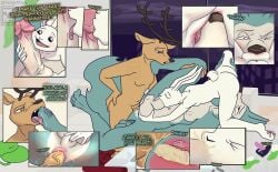 absurd_res anal anthro antlers balls beastars blush bodily_fluids canid canine canis close-up cum cum_in_ass cum_in_mouth cum_inside cunnilingus deer english_text female foot_lick furniture genital_fluids genitals group group_sex half-closed_eyes haru_(beastars) hi_res holding_leg horn kissing lagomorph leg_grab legoshi_(beastars) leporid licking louis_(beastars) lying male male/female male/male mammal mmf_threesome narrowed_eyes nude on_back oral penile penis penis_kissing penis_lick prostate rabbit sex size_difference sofa sofa_sex sound_effects tenge_mage text threesome tongue trio vaginal_penetration vein veiny_penis wolf