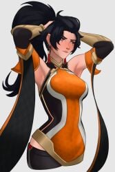 1girls 2026 2d 2d_(artwork) absurd_res alternate_version_available anran armpit_crease armpit_fetish armpit_peek armpits black_hair clothed clothed_female female female_focus female_only heroine highres human human_only long_hair mavexion overwatch overwatch_2 ponytail red_eyes sfw simple_background solo solo_female toned_body tummy_bulge white_background