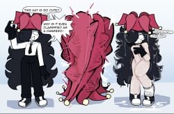 1boy 1femboy 2026 2d 2d_(artwork) arcaned_roses awkward_smile black_bottomwear black_gloves black_hair black_pants clothed clothes clothes_disappearing clothes_removed clothing color colored covering covering_crotch covering_self dialogue digital_drawing_(artwork) digital_media_(artwork) embarrassed embarrassed_naked_femboy embarrassed_naked_male embarrassed_nude_femboy embarrassed_nude_male english_text enm femboy femboy_only hair hat long_hair male male_only naked nude pale-skinned_femboy pale-skinned_male pale_skin pants roses_(roses_arcaned) roses_arcaned shoes simple_background slimy slimy_body slimy_hair socks socks_and_shoes speech_bubble suddenly_naked suit_and_tie text wet wet_body wet_hair wet_skin white_shirt white_topwear