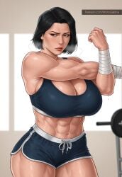2d 2d_(artwork) abs asian asian_female athletic athletic_female batgirl batgirl_(cassandra_cain) batman_(series) big_breasts black_hair black_hair_female breasts cassandra_cain clothed clothed_female dc dc_comics exercise large_boobs large_breasts light-skinned_female light_skin monosabina muscular muscular_female toned toned_female training
