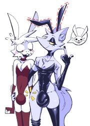 2026 2boys 2femboys 3_fingers 3_toes anthro armwear ass black_clothing blush bulge bunny bunny_boy bunny_costume canid canine chest_tuft choker clothing eyelashes eyeshadow fake_ears fake_rabbit_ears feet femboy fingerless_gloves fingers footwear fox fur gloves grabbing_waist half-closed_eyes handwear huge_bulge latex latex_armwear latex_clothing latex_gloves latex_handwear latex_legwear latex_leotard latex_stirrup_stockings latex_stockings latex_thigh_highs legwear leotard looking_at_bulge makeup male male/male mammal markings mascara mole_(marking) multiple_boys necklace nervous nervous_smile nervous_sweat original_character pawpads paws raised_leg red_leotard red_shirt saint_(xexeezy) shaded simple_background socks solo spread_legs spreading squish sweat thick_thighs thigh_highs thigh_squish tight_clothing toes tuft white_background white_body white_fur xexeezy