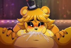 1boy 1girls ai_assisted ai_generated all_the_way_to_the_base anthro anthro_on_anthro anthro_penetrated anthro_penetrating anthro_penetrating_anthro balls balls_deep balls_deep_fellatio bear big_breasts big_penis bjfan01 black_bowtie black_sclera blowjob blowjob_face blush bowtie breasts cheek_bulge cum cum_drip cum_dripping cum_dripping_from_mouth cum_facial cum_in_mouth cum_inside cum_on_breasts cum_on_face curvy curvy_female curvy_figure deep_blowjob deep_penetration deepthroat excessive_cum fap_nights_at_frenni's fazclaire's_nightclub fellatio female five_nights_at_freddy's fredina's_nightclub furry golden_freddy golden_freddy_(fnaf) golden_fredina_(cally3d) irrumatio kneeling kneeling_oral_position kneeling_position looking_at_viewer male male/female male_pov mf naked naked_female naked_male neon_lights nightclub novelai nude nude_female nude_male one_eye_closed oral oral_penetration oral_sex penis pov pov_blowjob rule_63 self_upload strip_club top_hat ursid ursine yellow_body yellow_fur yellow_hair