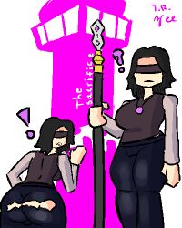 ! 1girls alexandra_feodorovna_(blox_cards) ass blox_cards breasts clothed exclamation_point eyes_covered holding_weapon lowres question_mark ripped_clothing roblox roblox_game robloxian self_upload shocked_expression the_sacrifice_(blox_cards) therandombee thighs torn_clothing