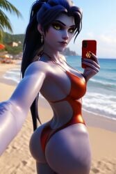 ai_generated amelie_lacroix ass beach big_ass bikini female overwatch selfie sexy widowmaker