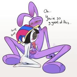 1:1 4_fingers absurd_res animal_genitalia animal_penis anthro anus ass balls blush bodily_fluids closed_eyes dialogue drooling duo ear_blush fellatio female fingers flat_chested genitals glitch_productions hand_on_penis hi_res humanoid jax_(tadc) knee_blush lagomorph lagomorph_penis larger_male leporid looking_pleasured male male/female mammal moan motion_lines onomatopoeia oral penile penis pomni_(tadc) rabbit saliva saliva_on_penis screaming_alice sex sheath shoulder_blush size_difference slim smaller_female sound_effects tail tail_motion tailwag text the_amazing_digital_circus