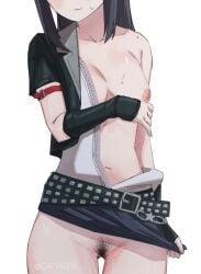 catpot flashing flashing_breasts flashing_pussy juicy_pussy kingdom_hearts kingdom_hearts_unchained_χ lifting_skirt nervous nervous_smile skuld_(kingdom_hearts) smile undressing