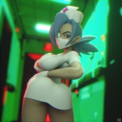 dominant_female frutplzz gloves latex lia3d minidress miniskirt mommy nurse pinup short_skirt skullgirls tight_clothes tight_clothing tight_dress valentine_(skullgirls)