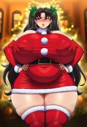 1girls 2d ai_generated alternate_breast_size areola areolae ass bare_shoulders belt big_ass big_breasts big_butt big_thighs black_hair blurry_background blush breasts christmas christmas_tree covered_navel covered_nipples curvy detached_sleeves dress earrings erect_nipples erect_nipples_under_clothes fate/grand_order fate/stay_night fate_(series) fur_trim gigantic_breasts gigigens hair_ornament hands_on_own_hips hoop_earrings huge_breasts huge_thighs jewelry large_areolae large_ass large_breasts large_butt large_nipples large_thighs lipstick long_hair looking_to_the_side massive_breasts nipple_bulge nipples nipples_visible_through_clothing plump puffy_nipples red_dress red_eyes red_sleeves red_thighhighs santa_costume short_dress solo thick_ass thick_butt thick_thighs thighhighs thighs tohsaka_rin two_side_up very_long_hair wide_hips