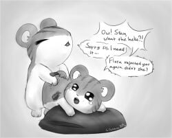 2019 ass black_eyes black_text bodily_fluids brother_(lore) brother_and_sister_(lore) buckteeth butt_grab chu closed_eyes cricetid dialogue digital_drawing_(artwork) digital_media_(artwork) duo ellipsis english_text exclamation_point female feral from_behind_position fur genitals grey_background grey_body hamster hamtaro_(series) hand_on_butt hi_res incest_(lore) internal internal_vaginal interrobang looking_at_another looking_at_partner looking_back looking_back_at_another looking_back_at_partner male male/female mammal monochrome on_pillow open_mouth paws penis pillow question_mark questionable_consent raised_head rodent rodent_ears sandy_(hamtaro) sex short_tail sibling_(lore) sibling_incest signature simple_background sister_(lore) speech_bubble stan_(hamtaro) striped_body striped_fur stripes tail tapering_penis tears tears_of_pain teeth text white_inner_ear white_speech_bubble