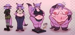 anthro bangs bathroom_scale belly belly_rolls big_belly big_breasts black_boots black_bra black_clothing black_footwear black_sweater black_topwear black_underwear bodily_fluids boots bottomwear bra breast_growth breasts canid canine cankles cellulite claire_(pouchprints) cleavage clothed clothing denim denim_bottomwear denim_clothing ear_piercing ear_ring female flabby_arms footwear fox fupa fur green_bottomwear green_clothing green_shorts growth hair hair_growth huge_belly huge_breasts jeans mammal navel nipple_piercing nipples nude obese obese_anthro obese_female overweight overweight_anthro overweight_female pants piercing ponytail pouchprints progression purple_body purple_fur purple_hair ring_piercing shoes shorts solo stretch_marks sweat sweater tail topwear trans_(lore) trans_woman_(lore) underwear weight_gain yellow_eyes