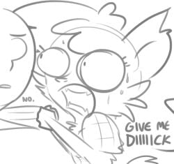 anon anthro black_and_white bodily_fluids canid canine dialogue digital_drawing_(artwork) digital_media_(artwork) duo english_text eyelashes female flannel fur ghoul_school hair hanna-barbera human in_heat male mammal monochrome mythological_canine mythological_creature mythology open_mouth question_mark scooby-doo_(series) sweat text tjpones werecanid werecanine werecreature werewolf wide_eyed winnie_werewolf winnie_werewolf_(ghoul_school) you_bed_now