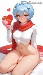 1futa 2026 ai_assisted ai_generated anime artist_name blue_hair box cock dick explicit futanari gift gift_box hi_res high_quality high_resolution highres navel neon_genesis_evangelion patreon patreon_username penis rebuild_of_evangelion red_eyes red_scarf rei_ayanami ribbed_sweater scarf sitting solo stable_diffusion sweater testicles tsukoneko valentine valentine's_day valentines_day watermark white_sweater
