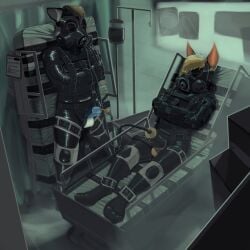 1:1 anthro bat bed belt bondage bound canid canine catheter dizrahk_(artist) duo examination_room forced forced_orgasm furniture gag gas_mask genitals gurney hi_res hospital inflatable iv_bag iv_line latex male mammal mask medfet medical_fetish medical_instrument orgasm penile penis penis_milking penis_pump scientific_instrument segufix strapped_down strapped_to_bed straps
