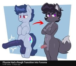 2026 5_fingers acstlu animal_genitalia animal_penis anthro balls big_balls big_penis black_eyebrows black_hair black_nose blue_hair blue_tail border canid canine cheek_tuft crossed_arms cutie_mark dipstick_tail directional_arrow duo english_text equid equine equine_genitalia equine_penis erection eyebrows facial_tuft fingers fluffy fluffy_tail fox fur genitals grey_body grey_fox grey_fur grey_text hair hasbro hi_res hooves horse humanoid_genitalia humanoid_penis looking_at_genitalia looking_at_penis looking_away looking_down male mammal mane mane_hair markings medial_ring mouth_closed my_little_pony navel nipples nude nude_anthro nude_male penis phursie pony pouting purple_eyes red_arrow red_directional_arrow red_eyes semi-anthro simple_background standing tail tail_markings text tuft urocyon white_border white_text