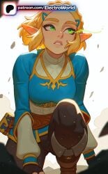 1girls 2026 ai_generated artist_name bangs blonde_hair braid debris electroworld female green_eyes hair_ornament hairclip hi_res high_quality high_resolution highres parted_bangs patreon patreon_username pointy_ears princess_zelda rock sidelocks solo stable_diffusion the_legend_of_zelda watermark zelda zelda_(tears_of_the_kingdom)