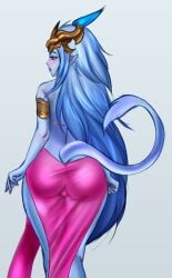 aurelion_sol big_ass blue_skin blush dress female humanized league_of_legends merellyne