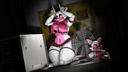 16:9 3d_(artwork) 4_fingers 4k absurd_res animatronic anthro areola big_areola big_breasts bottomwear bow_tie bra breasts canid canine clothing colored_nails digital_media_(artwork) dutch_angle electric_fan female fingers fishnet_bra fishnet_clothing fishnet_legwear fishnet_thigh_highs fishnet_underwear five_nights_at_freddy's five_nights_at_freddy's_2 fox full-length_portrait furniture glistening glistening_body glowing glowing_eyes hi_res huge_areola inside kneeling legwear looking_at_viewer machine mammal mangle_(fnaf) microskirt miniskirt nails nipple_dip nipples on_table pattern_bottomwear pattern_clothing pattern_shirt pattern_skirt pattern_topwear pink_bow_tie pink_eyelids pink_nails plushie portrait red_areola red_nipples robot robot_anthro scottgames shirt skirt solo source_filmmaker_(artwork) striped_bottomwear striped_clothing striped_shirt striped_skirt striped_topwear stripes table thick_thighs thigh_highs tongue tongue_out topwear underwear watermark white_body wide_hips widescreen yellow_eyes zelyonka