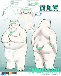 2022 anthro ass balls belly blush censored chinese_text eyewear genitals glasses hi_res humanoid_hands kemono korokke male mammal micropenis moobs multiple_poses navel overweight overweight_male penis polar_bear pose small_penis solo text ursid ursine white_body