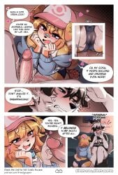 4koma absurd_res anthro assertive_female big_breasts blue_(breedypupper) bodily_fluids boner breast_press breasts breedypupper canine clothing comic cute dialogue duo embarrassed english_text female fur furry grabbing_penis hard_on heart-shaped_pupils hi_res imminent_oral imminent_sex implied_oral implied_sex jackie_(breedypupper) male male/female mammal masturbation nintendo penis pokemon precum tail text touching_penis url virgin wet white_fur wholesome yellow_fur
