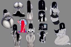 chibi dress_lift evil_container fundoshi ghost_girl googly_eyes hairy_pussy huge_ass kuromi large_breasts nightmare_waifu pale-skinned_female ringu wendy's yamamura_sadako