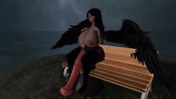 3d black_hair black_wings futanari horsecock horsecock_futa huge_breasts hyper_penis nude red_eyes succubus vrchat vrchat_avatar