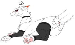 2026 ambiguous_gender anal anal_fingering anus anus_focus armwear ass bodily_fluids choker clothing cross-popping_vein disembodied_hand dragon duo feral fingering fluffy fur furred_dragon furred_scalie gagaga_ram jewelry legwear looking_back lying markings mythological_creature mythological_scalie mythology necklace pawpads paws rear_view red_markings scalie skinny skinny_feral solo_focus speech_bubble spread_anus spreading stretched_anus sweat tail thigh_highs white_body white_fur wingless_dragon