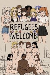 1boy ai_generated big_penis dark-skinned_male dark_skin english_text female interracial male multiple_girls nationplaylove sketch text