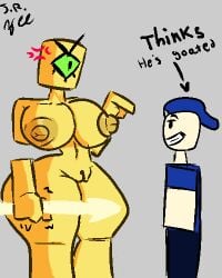 1boy1girl angry_face die_of_death_(roblox) doodle female_focus harken_(die_of_death) holding_weapon large_breasts lowres naked naked_female pissed_off pointing roblox roblox_game self_upload smiling spear taunt_(die_of_death) text therandombee thick_thighs
