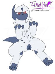 3:4 3_toes absol absurd_res animal_genitalia animal_vulva black_nipples black_pawpads black_vulva canine_genitalia canine_vulva claws digitigrade feet female feral fur generation_3_pokemon genitals hi_res interspecies miragevision multi_nipple nintendo nipples pawpads pokemon pokemon_(species) presenting presenting_vulva solo toes vulva white_body white_fur