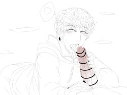 1boy 2boys ? anon blush blush_lines censored censored_penis clouds curious curly_hair curly_hair_male disaste1960713 drool drool_on_penis drool_on_tongue drooling gay gay_oral gay_sex half-human hand_on_crotch hand_on_lap hand_on_penis holding_penis hoodie kamen_rider kamen_rider_gavv_(series) licking licking_penis light_blush male male/male male_focus male_only oral oral_sex penis shoma_(kamen_rider_gavv) short_hair sketch tongue tongue_out uncolored unseen_male_face veins veiny_penis yaoi