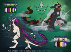 abs anthro balls breasts claws duo equis_universe fangs female fog genitals glitch hi_res horn male model_sheet monster muscular nipples nude open_mouth penis smoldering steven_saidon sunny_way sunny_way_(character) teeth tongue transformation vulva