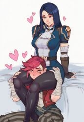 2girls ai_generated arcane arcane_caitlyn arcane_vi asphyxiation ass black_hair blue_eyes brinkai caitlyn_kiramman child_bearing_hips curvaceous curvaceous_ass curvaceous_body curvaceous_female curvaceous_figure curvaceous_hips curvaceous_thighs curvy curvy_body curvy_female curvy_figure curvy_hips curvy_thighs female female_focus female_only femdom full-face_blush fully_clothed heart league_of_legends leg_lock pink_hair riot_games simple_background sitting thick thick_hips thick_legs thick_lips thick_thighs thighs vi_(league_of_legends) waifu yuri